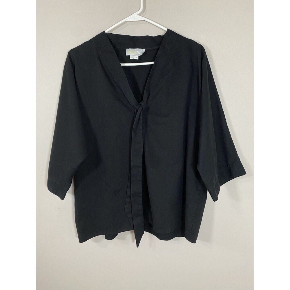 Alexander Michael Snyder Black Cotton Tie‎ Front V-Neck Blouse Top Petite Small